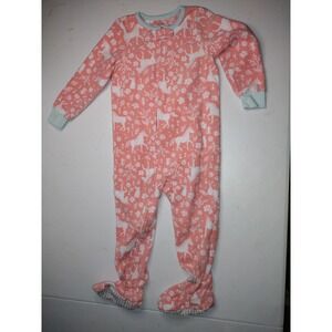 Carters Toddler Girls 3t Pink Unicorn Floral‎ Fleece Footed Pajamas Sleepwear
